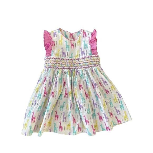 Petit Bebe Smocked Giraffe Dress 12m - Picture 1 of 6